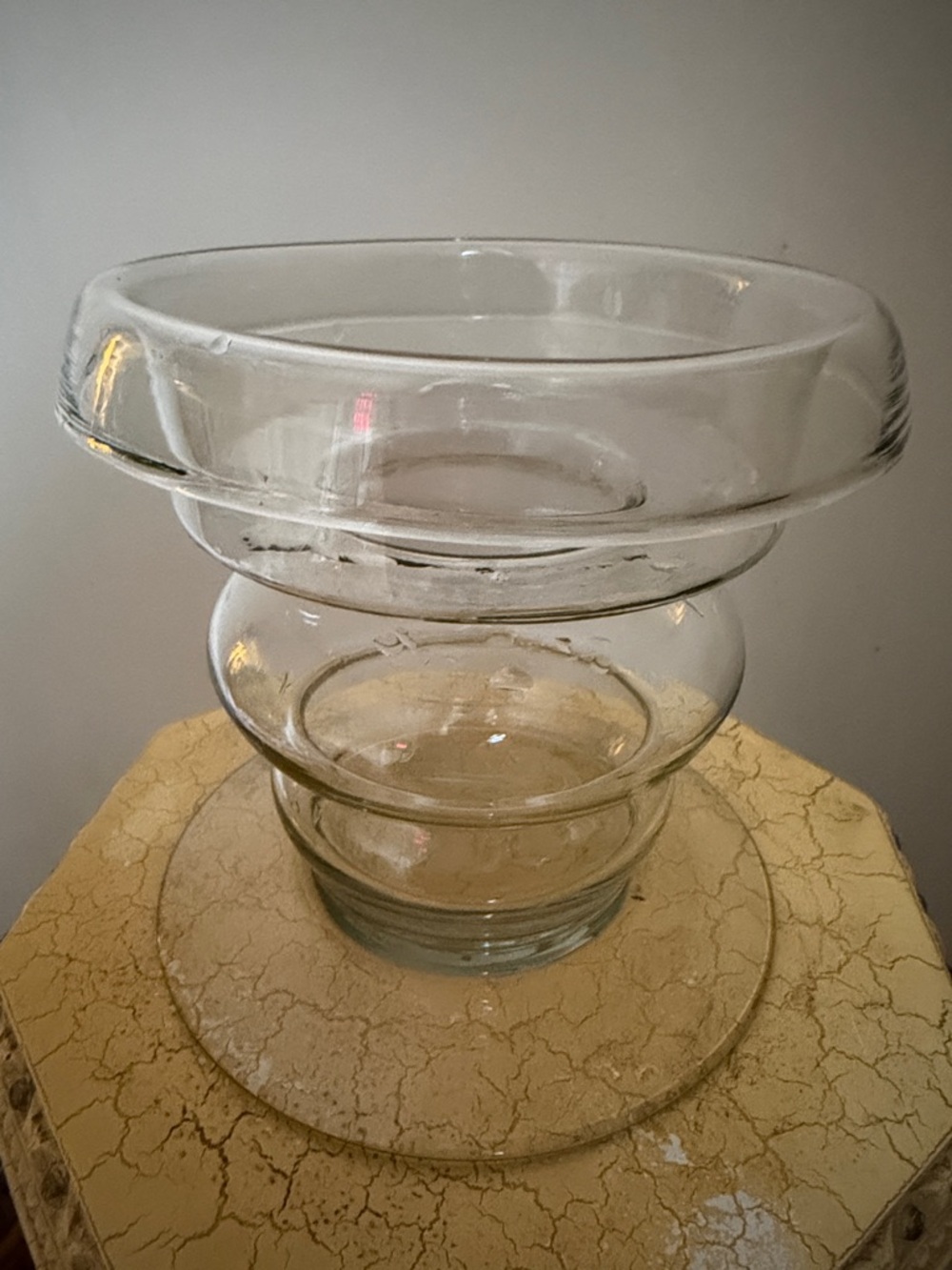 Clear Glass Pedestal Bowl - Sculptural Vase